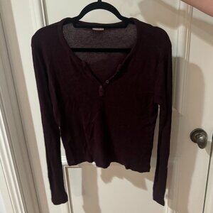 Brandy Melville John Galt Burgundy/Maroon Long Sleeve Top with Buttons